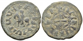 ARMENIA, Cilician Armenia. Baronial. Levon II, 1187-1198. Pogh (Bronze, 25 mm, 5.83 g, 3 h). Levon II on horse riding left. Rev. Cross pattée, with en...