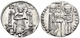 ITALY. Venice. Pietro Gradenigo, 1289-1311. Grosso (Silver, 20 mm, 2.08 g, 6 h), 49th Doge. IC - XC Christ Pantokrator seated facing on throne; annule...
