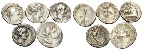 Roman Republican. Circa 1st Century BC. (Silver, 19.68 g). A lot of Five (5) attractive Roman Republican Denarii from a European collection; including...
