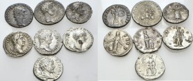 ROMAN IMPERIAL. Circa 1st-3rd Century AD. (Silver, 23.63 g). Lot of Seven coins (7) coins, including 6 Denarii of Domitian, Hadrian, Antoninus Pius, F...