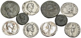 ROMAN IMPERIAL & PROVINCIAL. Circa 1st -5th century AD. (Bronze, 18.90 g). An interesting lot of Five (5) Roman imperial and provincial coins, contain...