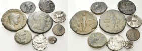 GREEK, ROMAN IMPERIAL, ROMAN PROVINCIAL. Circa 4th century BC - 4th century AD. (65.00 g). A Lot of Nine (9) Silver and Bronze Coins: Greek through th...