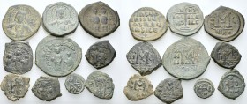 BYZANTINE. Circa 5th -10th century. (Bronze, 31 g). A lot of Ten (10) byzantine folles and fractions. All nicely patinated. Good fine to very fine. Lo...