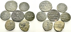 BYZANTINE. Circa 10th-12th Century AD. (Bronze, 67.00 g). A lot of Seven (7) Byzantine bronzes, mostly anonymous Folles. Patinated. An attractive lot....