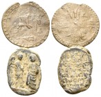 BYZANTINE SEALS. Circa 8th-12th Century AD. (Lead, 54.50 g). Lot of two (2) seals. Fine-very fine. Interesting iconographic seal depicting the "Annunc...