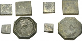 BYZANTINE WEIGHTS. Circa 6th - 7th century. (Bronze, 22.00 g). A lot of Four (4) weights, some with inlaid silver. Very fine. Lot sold as is, no retur...