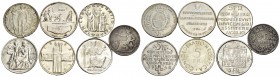 SWITZERLAND. 1862-1963. (Silver, 70.00 g), . Lot of Seven (7) Silver Coins: 2 Fr 1862; 5 Fr Commemoratives - 1934, 1936, 1939, 1941, 1948, 1963. Sold ...