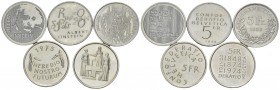 SWITZERLAND. (70.00 g). Lot of 5 Bimetal 5 Fr Commemoratives. Virtually as struck. Sold as is, no returns (5).

From the collection of P. M., Zürich...