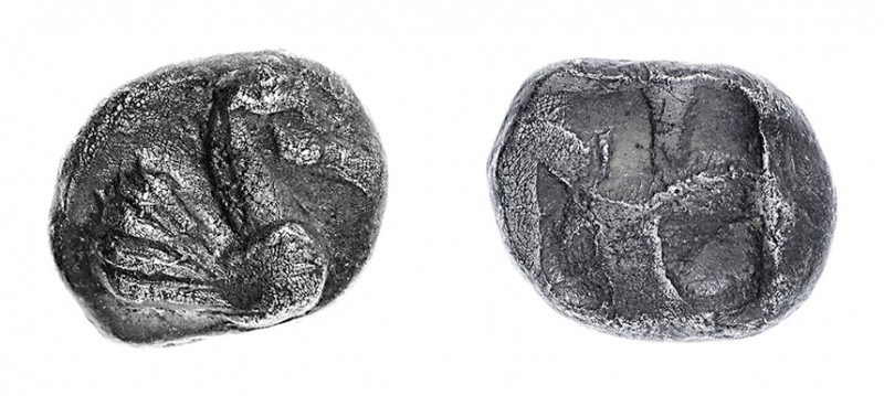 Dióbolo focense (515-500 a.C.). Tipo tesoro Auriol. A/ Parte anterior de Pegaso ...