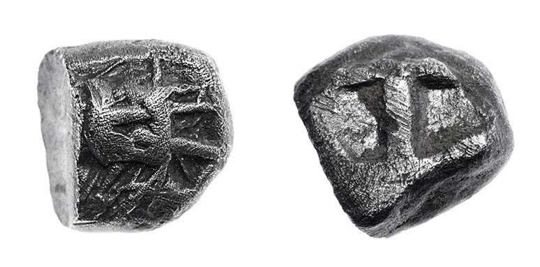 Hemidracma focense (515-500 a.C.). Tipo tesoro de Auriol. A/ Figura esquemática ...