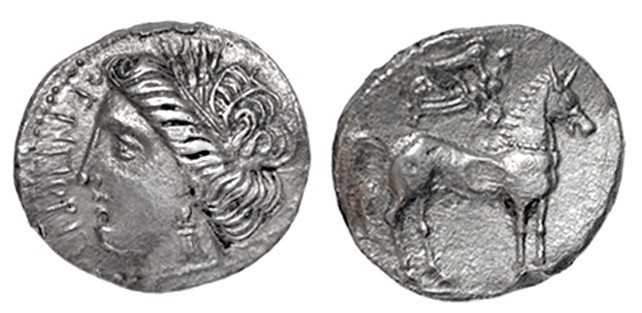 EMPORION. Dracma de tipo cartaginés, con caballo parado (acuñación anterior al a...