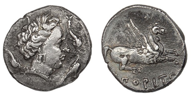 EMPORION. Dracma (241-218 a.C.). A/ Cabeza de Perséfone a der., rodeada por tres...