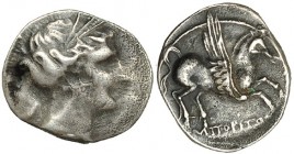 EMPORITON, La Escala (Gerona). Dracma. A/ Cabeza de Perséfone a der., rodeada de tres delfines. I-1108. CNH-23/43. Acuñación floja en el anv. MBC.
