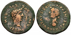 COLONIA ROMULA, Sevilla. Dupondio. Tiberio (14-36). R/ Cabeza de Livia a izq. sobre globo, encima: creciente; IVLIA AVGVSTA GENETRIX ORBIS. AE 25,2 g....