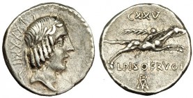 CALPURNIA. Denario. Roma (90-89 a.C.). R/ Ley.: L. PISO FRVGI. FFC-240. SB-12. MBC.