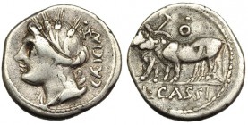 CASSIA. Denario. Roma (102 a.C.). FFC-555. SB-4. MBC-/ MBC.