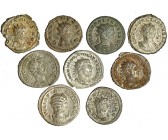 9 antoninianos: Galieno (3), Aureliano (2), Trajano Decio, Filipo I, Probo y Julia Domna. MBC-/MBC+.
