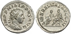 FILIPO II. Antoniniano. Roma (247). R/ Filipo I y Filipo II sentado a a izq. con silla curul. RIC-230. CH-17. EBC+.