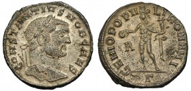 CONSTANCIO I. Follis. Roma (296-297). Marcas: R en el campo, G en el exergo. R/ Ley.: GENIO POPVLI ROMANI. RIC-67a. P. O. EBC. Escasa. Ex C. Dattari.