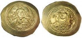 MIGUEL VII. Histamenon nomisma. Constantinopla (1071-1078). A/ Busto de Cristo de frente, IC-XC a los lados. R/ Busto de frente con globo crucífero y ...