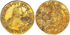 8 escudos. 1751. Santiago. J. VI-632. Sedimentos marinos. EBC.
