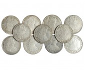 11 monedas de 8 reales. Lima: 1805, 1807 y 1808; México: 1804, 1807 y 1808; Potosí: 1803, 1805. 1806, 1807 y 1808. MBC-/MBC+.