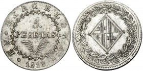 5 pesetas. 1813. Barcelona. VI-39. EBC-. Rara.