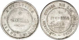 5 pesetas. 1873. Cartagena. No coincidente sobre el eje horizontal. VII-30. Leves oxidaciones. MBC+.