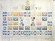 Similar al anterior, con tres sellos en seco y 66 en tinta. Con firma del contador. Emitido en Madrid el 2/2/1878. Rotura en el margen derecho y en un...