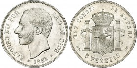 5 pesetas. 1885 *18-87. Madrid. MSM. VII-93. Pequeñas marcas. EBC+.