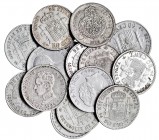 Colección completa de 15 monedas de 50 céntimos: Gobierno (2), Alfonso XII (3) y Alfonso XIII (10), INCLUYENDO 1892 *2-2. De BC+ a EBC.
