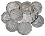 Colección de 15 monedas de 50 céntimos. 1869-1926. Todas diferentes. Incluye 1892 *2-2, Casi todas con estrella. bc+/mbc+.