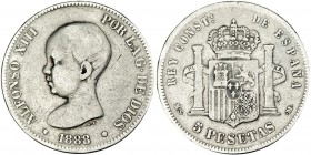 5 pesetas. 1888 *- -. Madrid. MSM. VII-177. Rayitas. BC+. Rara.