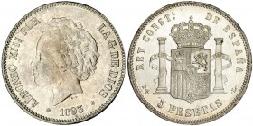 5 pesetas. 1893 *18-93. Madrid. PGL. VII-185. Pequeñas marcas. EBC+. B.O.
