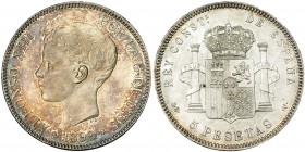 5 pesetas. 1899 *18-99. Madrid. SGV. VII-191. Ligera pátina. SC.