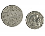 Consejo de Santander, Palencia y Burgos. 5 céntimos y 1 peseta. 1937. VII-265.2 y 266. MBC+.
