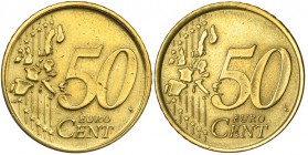 50 céntimos de euro. Rev. acuñado por las dos caras. MBC+. Ex Vico 7/6/2012, lote 768.