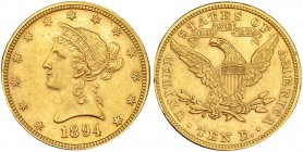 ESTADOS UNIDOS DE NORTEAMÉRICA. 10 dólares. 1894. KM-102. Golpecitos en la gráfila y pequeñas marcas. EBC+.