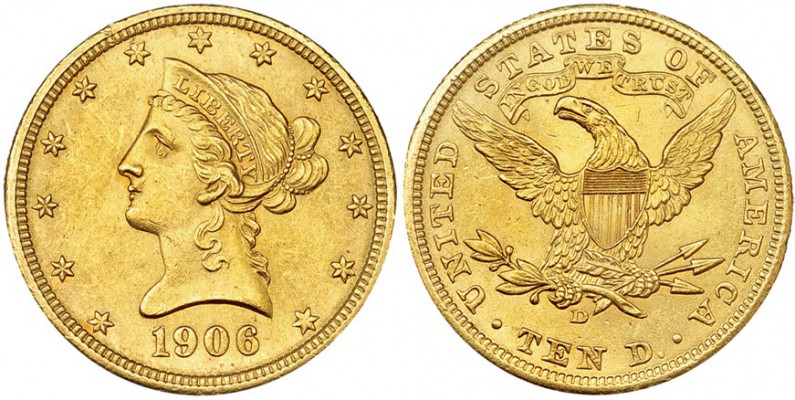 ESTADOS UNIDOS DE NORTEAMÉRICA. 10 dólares. 1906. D. Y-102. EBC+.