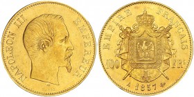 FRANCIA. 100 francos. 1857. A, KM-786.1. Golpecito en el canto. EBC-.