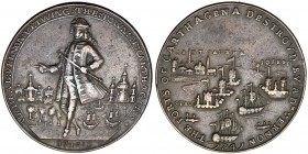 GRAN BRETAÑA. Mealla. Almirante Vermon. 1740:1 en el anv. 1741 en el rev. Destrucción de la fortaleza de Cartagena. AE-37mm. MBC. Escasa.