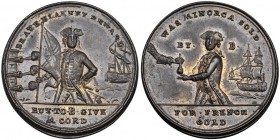 GRAN BRETAÑA. Medalla. (1756). William Blakeney, gobernador de Menorca y el almirante John Byng. Conmemora la pérdida de Menorca. A/ BRAVE BLAKNEY REW...