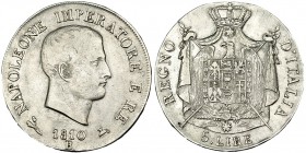 ESTADOS ITALIANOS. Reino de Napoleón. 5 liras. 1810. B. KM-10.5. MBC/ MBC+.