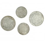 MARRUECOS. Lote de 4 monedas. 2 1/2 dírham, 1315H y 1321H; 5 dírham 1320H y 1329H. MBC/MBC+.