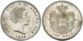 PORTUGAL. Pedro V. 500 Reis. 1855. KM-494. EBC+.