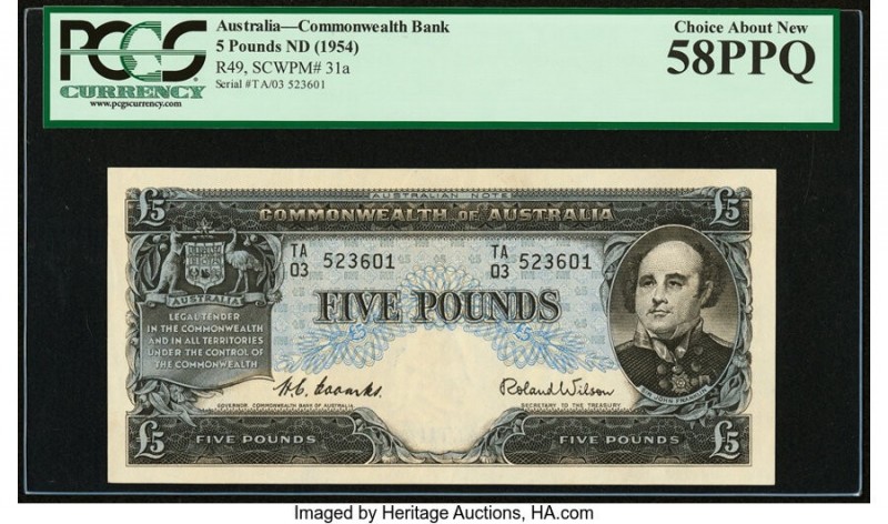 Australia Commonwealth Bank of Australia 5 Pounds ND (1954-59) Pick 31 R49 PCGS ...