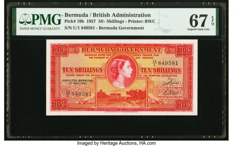 Bermuda Bermuda Government 10 Shillings 1.5.1957 Pick 19b PMG Superb Gem Unc 67 ...