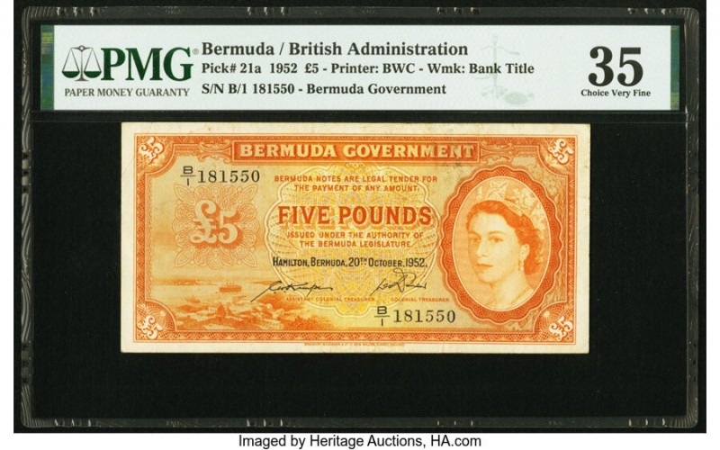 Bermuda Bermuda Government 5 Pounds 20.10.1952 Pick 21a PMG Choice Very Fine 35....