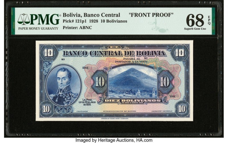 Bolivia Banco Central 10 Bolivianos 20.7.1928 Pick 121p1 Front Proof PMG Superb ...