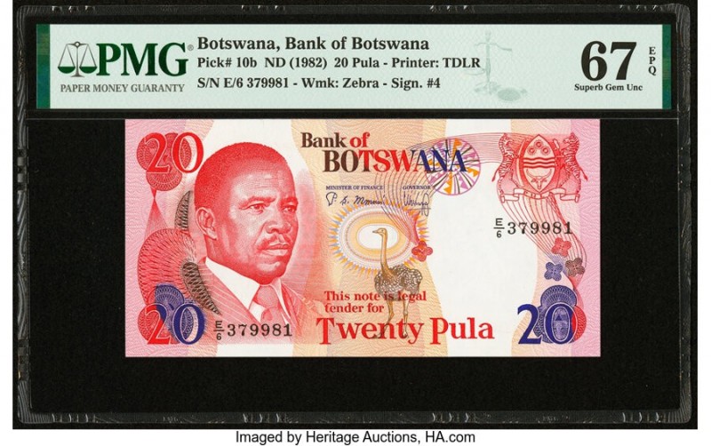 Botswana Bank of Botswana 20 Pula ND (1982) Pick 10b PMG Superb Gem Unc 67 EPQ. ...